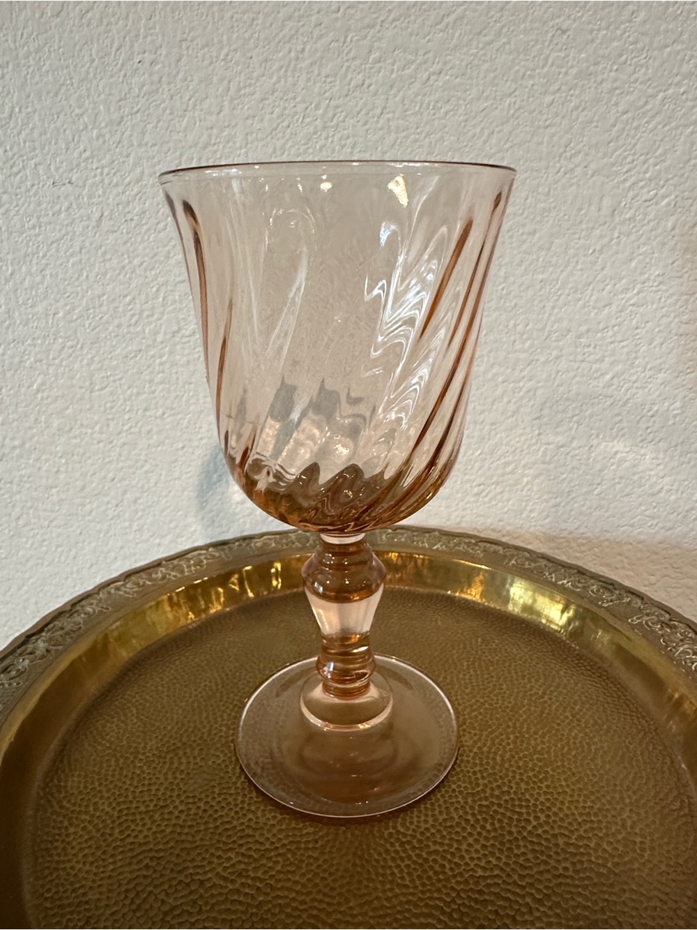 Vintage Pink Twisted Stem Wine Goblet